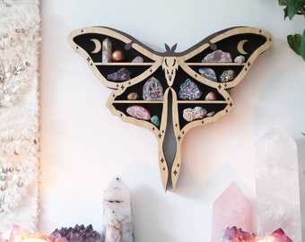 Coppermoon Luna Moth Crystal Shelf, Luna Moth Shelf, luna Moth Wooden Art, Crystal Display,  Geometric Shelf, Crystal Shelf