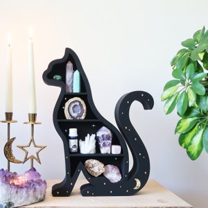 Coppermoon Cat Crystal Shelf, Cat Shelf, Crystal Shelf Cat facing left