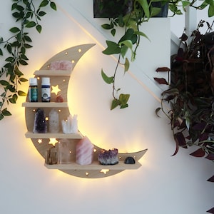 Crescent Moon Wall Lamp, Moon shelf, Moon Wall Decor, Moon wall hanging, Moon phases shelf, Moon shelf nursery, Crystal Shelf, Moon lamp