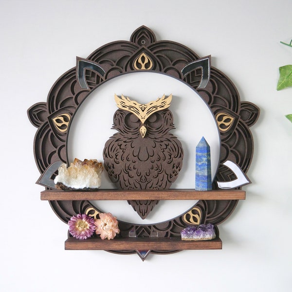 Coppermoon Perched Owl Crystal shelf- Witchy gifts, Spice Rack, Apothecary shelf/ cabinet, Alter Shelf, Witchy décor, Nursery shelf