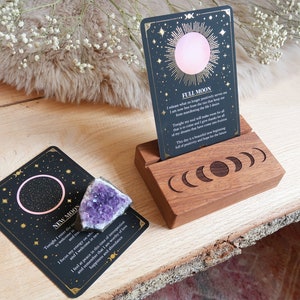 Coppermoon Full/New Moon Affirmation ceremony card set, Tarot cards, Altar stand