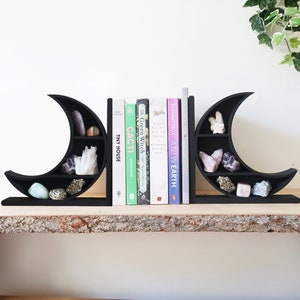 Coppermoon Crescent Moon Bookends-Book Lover Gift, Book Shelf, Book Holder, Book Stand, Book Nook, Goth Decor, Witchy Gifts, Crystal Shelf,
