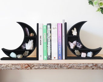 Coppermoon Crescent Moon Bookends-Book Lover Gift, Book Shelf, Book Holder, Book Stand, Book Nook, Goth Decor, Witchy Gifts, Crystal Shelf,