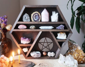 Coppermoon Geometric Shelf, Hexagon Shelf  - Pentagram, Crystal Shelf, Essential Oil Shelf