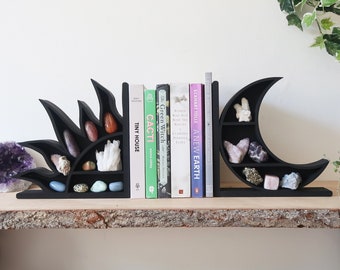 Coppermoon Sol y Luna Bookends-Regalo amante del libro, Estante de libros, Titular de libros, Soporte de libros, Rincón de libros, Decoración gótica, Regalos de brujas, Estante de la luna,