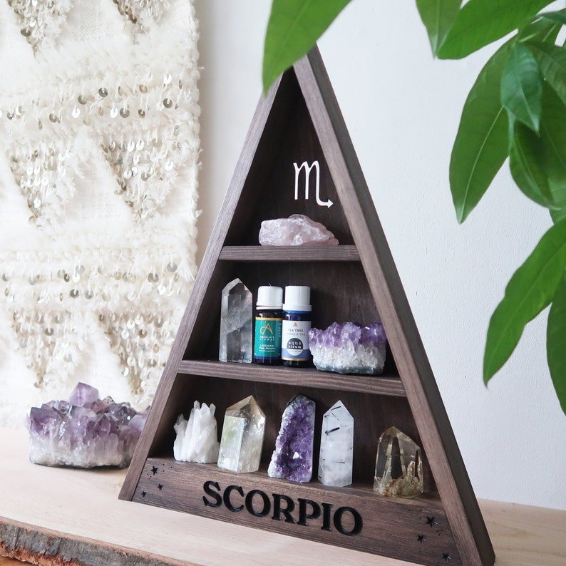 Coppermoon Zodiac Shelf, Zodiac Crystal Shelf, Triangle Shelf, Triangle Crystal Shelf, Zodiac Crystals, Zodiac Gift image 1