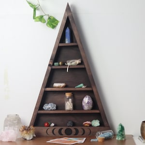 Coppermoon Large Moon Phase Triangle Shelf Dark Brown, Moon Phase Shelves, Triangle Shelf, crystal shelf - Moon Phases