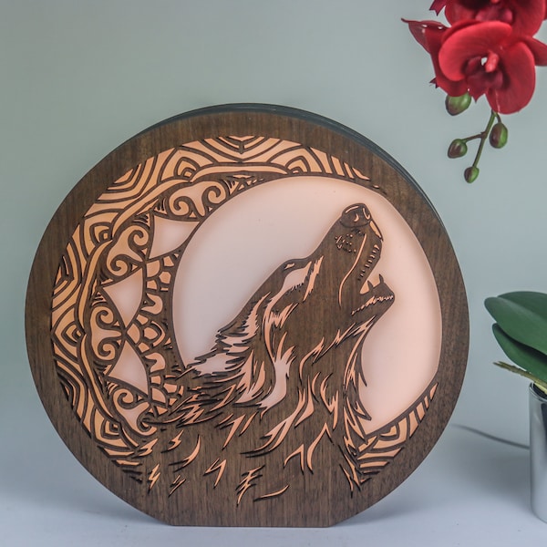 Coppermoon Wolf Howling at the Moon Table lamp-Night Light, Moon Lamp, Bedside Lamp, Desk Lamp, Goth Décor, Witchy Gifts, Witchy décor,