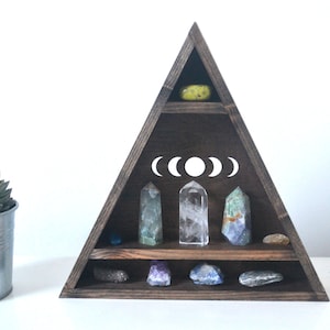 Coppermoon Triangle shelf, Geometric shelf, crystal display - Moon phases