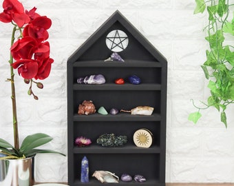 Coppermoon Pentagram Apothecary Shelf - Goth Decor, Wooden Shelves Witchy Gifts, Plant Shelf, Crystal Shelf Arched Shelf for Apothecary Jars