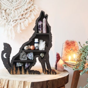 Coppermoon Handgemachte Wolf Kristall Regal, Wolf Regal, Wolf Wand Kunst, Wolf Wand Dekor, Kristall Regal, Kristall Display