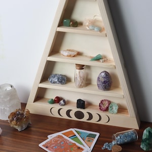 Coppermoon Large Moon Phase Triangle Shelf Light Wood, Moon Phase Shelves, Triangle Shelf, crystal shelf - Moon Phases