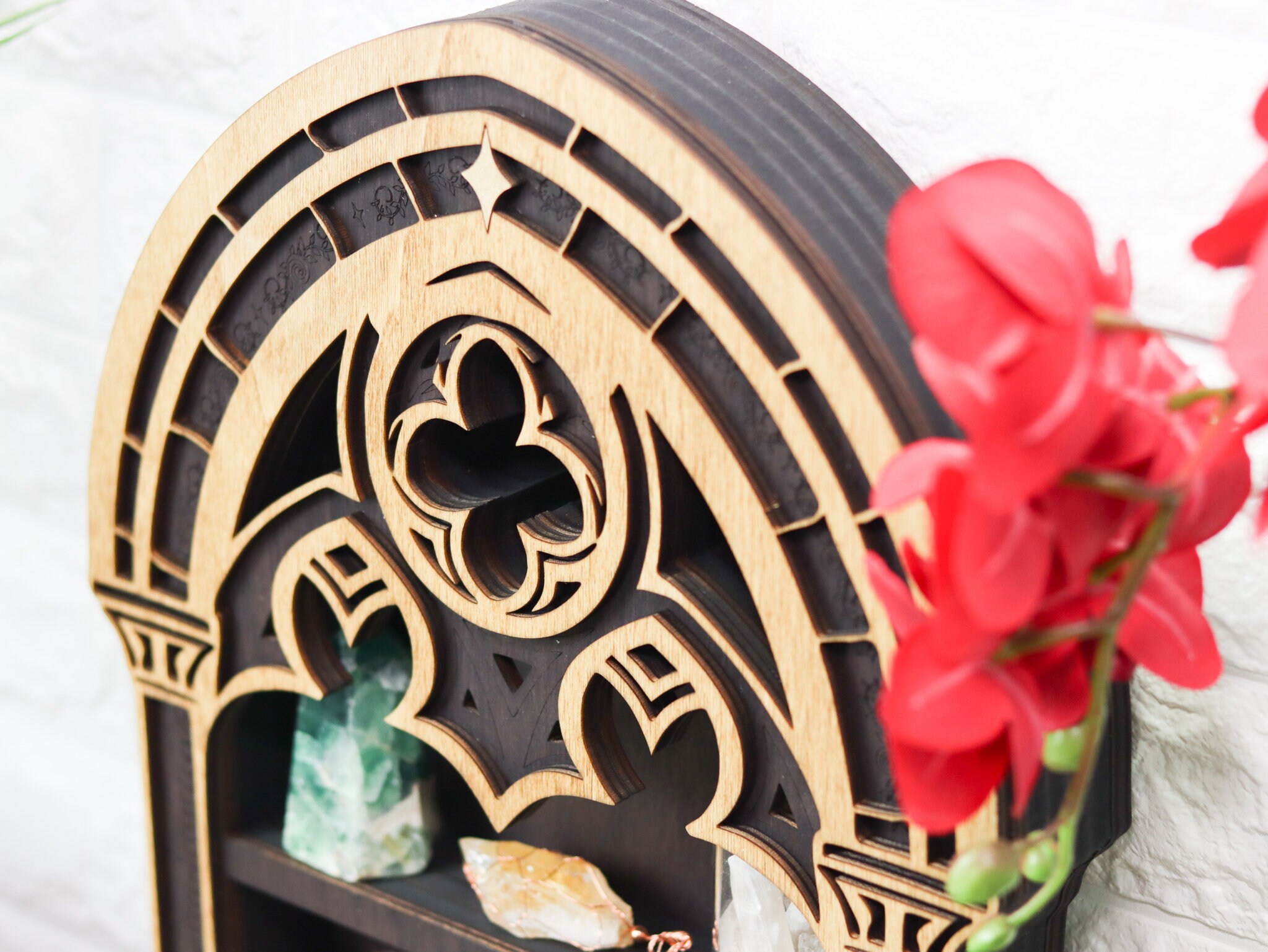 Coppermoon Gothic Arch Crystal Shelf- Goth Decor, Altar