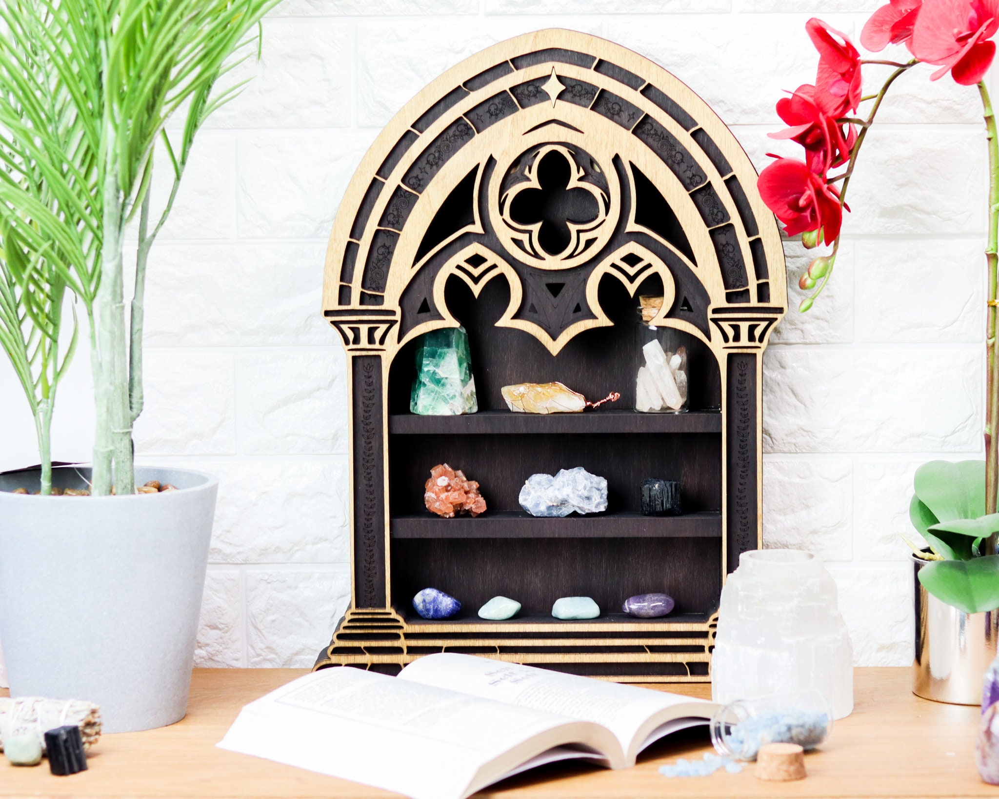 レア Alchemy Gothic ゴブレット 聖杯 インテリア Coppermoon Gothic Arch Crystal Shelf- Goth Decor, Altar