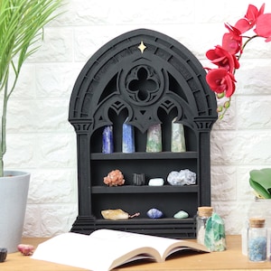 Mensola di cristallo ad arco gotico Coppermoon - Mensola per altare, altare dei tarocchi, altare wiccan, set per altare, oggetti per altare spirituali, altare magico, tovaglia per altare