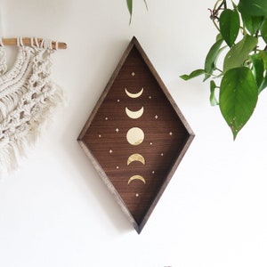 Coppermoon Diamond Wall Art Wooden Mirror Moon Phases - Moon Decor, Crystal Moon, Moon Wall Art, Diamond Art, Crescent Moon, Wall Mirror Art