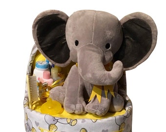 Elephant Diaper Cake Neutral  Baby Shower Gift