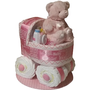 Pink Diaper Cake Bassinet Girl&#39;s Baby Shower Gift