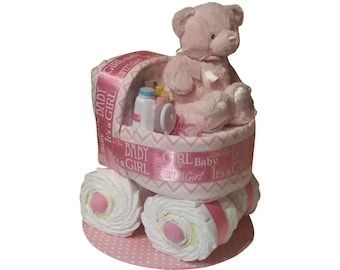 Pink Diaper Cake Bassinet Girl&#39;s Baby Shower Gift