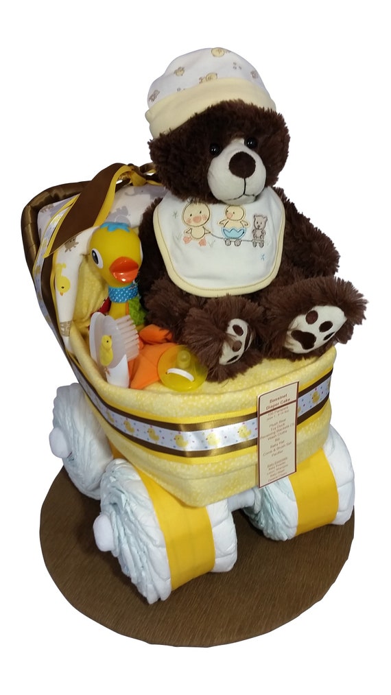 Duck Diaper Cake: Neutral Baby Shower Centerpiece With Plush Bear