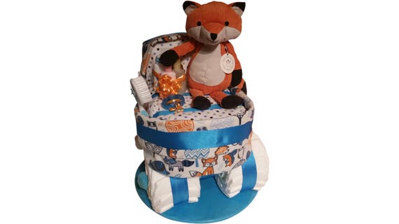 Fox Diaper Cake Bassinet Woodland Neutral Theme Newborn Baby Etsy