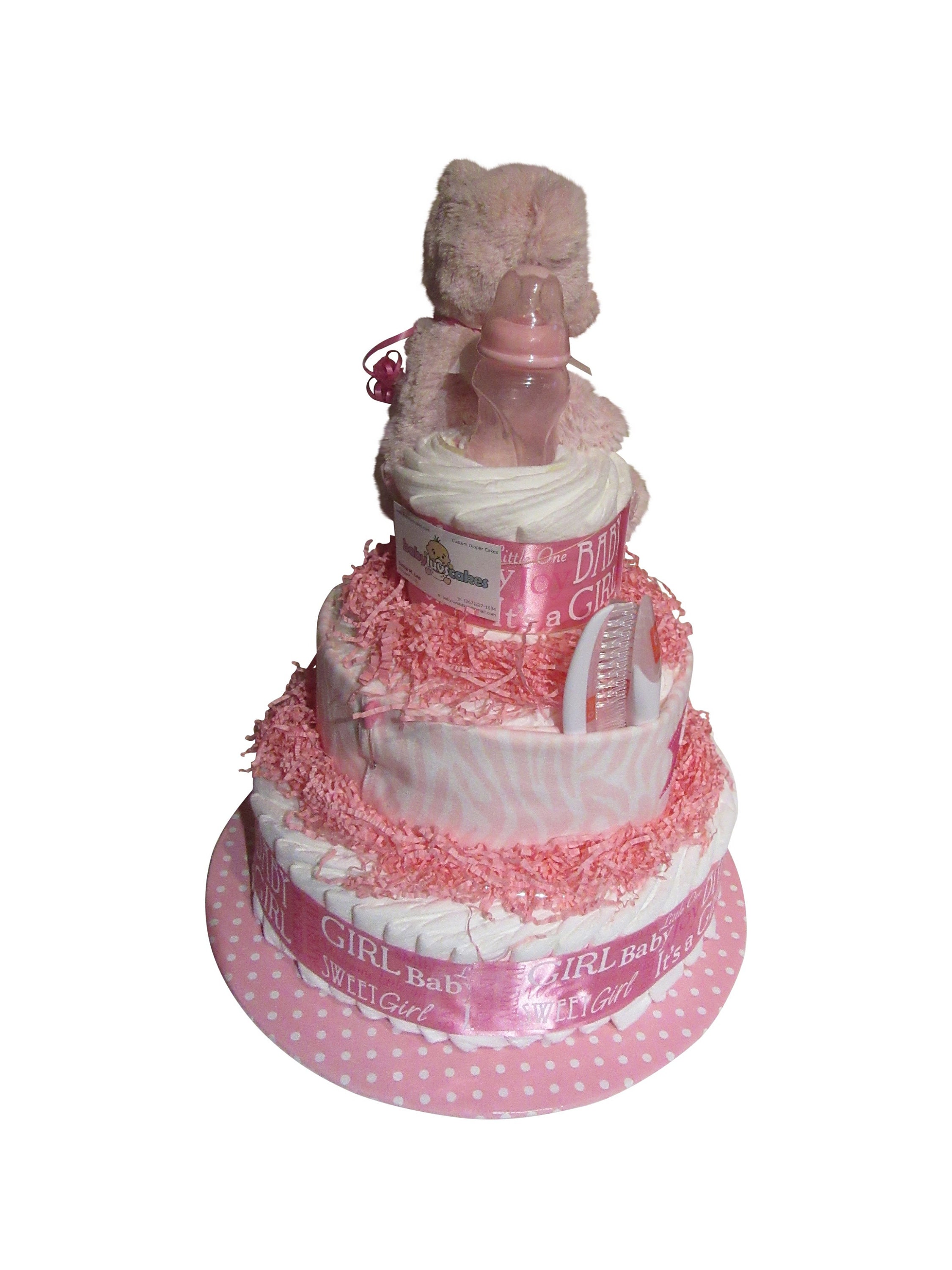 Pink Teddy Bear Diaper Cake - Three Tier Plush Newborn Baby Shower Gift ...