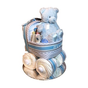 Blue Grey Diaper Cake Baby Shower Gift
