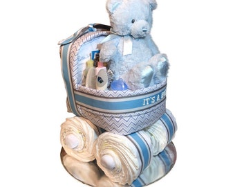 Blue Grey Diaper Cake Baby Shower Gift