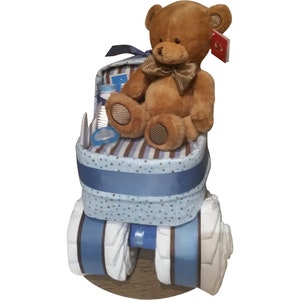 Blue Bassinet Diaper Cake Baby Blue Brown Boy&#39;s Newborn Shower Gift