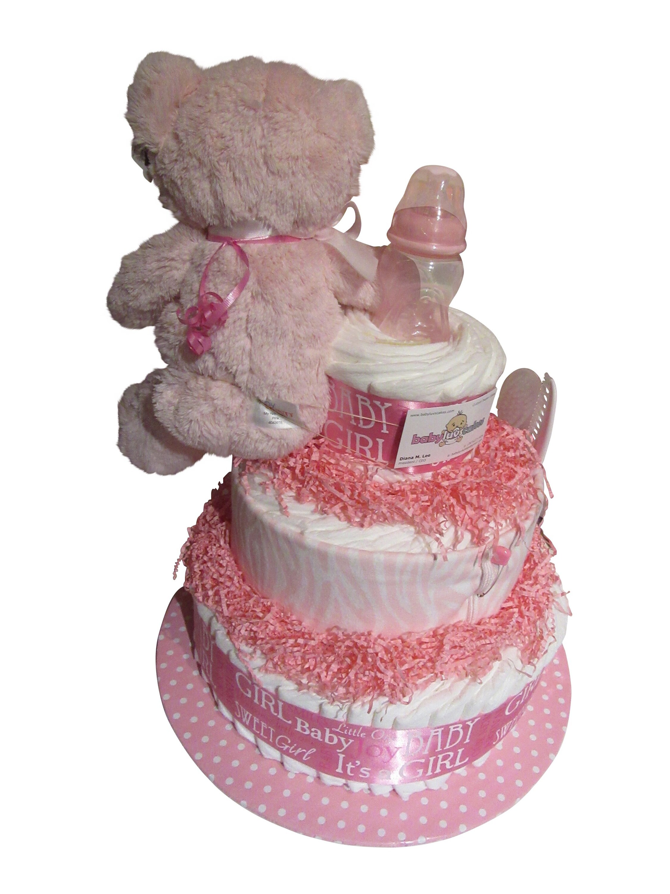 Pink Teddy Bear Diaper Cake - Three Tier Plush Newborn Baby Shower Gift ...