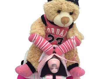 Pink Air Jordan Baby Girl Diaper Cake Tricycle Gift