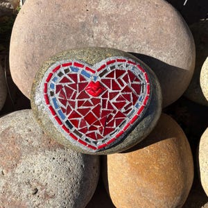 mosaic glass red  heart  garden rock