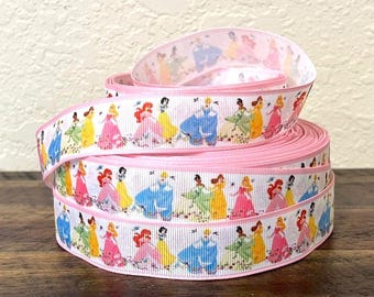 Disney Princess 1" or 1.5" Grosgrain Ribbon-Fairytale Princess Printed Ribbon-Ribbon by the Yard-Craft Bow Supplies
