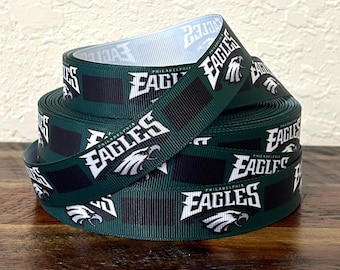 Philadelphia Eagles 7/8" Grosgrain Ribbon - Eagles Ribbon - Sports - Football - Ribbon by the Yard - 3 or 5 Yards Ribbon