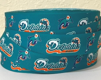 Miami Dolphins 1" Grosgrain Ribbon - Sports Ribbon - Football - Dolphins Ribbon - Ribbon by the Yard