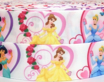 Disney Princesses 1" Grosgrain Ribbon-Disney Princesses Ribbon-Princesses Ribbon by the Yard-Princesses Grosgrain Ribbon-WE COMBINE SHIPPING