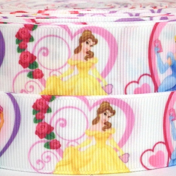 Disney Princesses 1" Grosgrain Ribbon-Disney Princesses Ribbon-Princesses Ribbon by the Yard-Princesses Grosgrain Ribbon-WE COMBINE SHIPPING