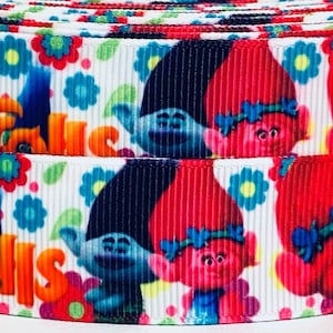 Trolls 1&quot; Grosgrain Ribbon - Trolls Ribbon - Trolls Ribbon by the Yard - 1&quot; Trolls Ribbon - Trolls 1&quot; Ribbon - WE COMBINE SHIPPING