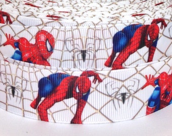 Spiderman 1" Grosgrain Ribbon-Super Hero Ribbon-Ribbon by the Yard-DIY Hair Bow Supplies-Birthday Ribbon