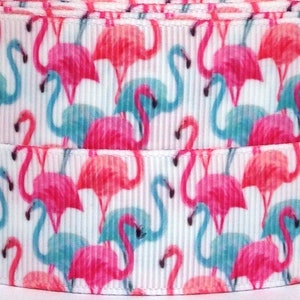 Flamingo 1&quot; Grosgrain Ribbon-Flamingo Ribbon by the Yard-Pink Flamingo Ribbon-Pink Flamingo Ribbon-Flamingos Ribbon-WE COMBINE SHIPPING