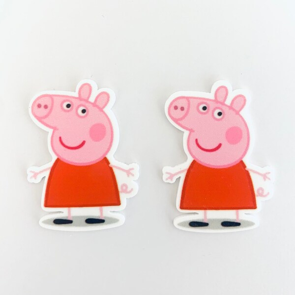 Peppa Pig Planar Resin Set of 2 - Red Peppa Pig Resin - Peppa Pig Hair Bow Center - Peppa Pig Flat Back Resin - Peppa Pig Embellishment