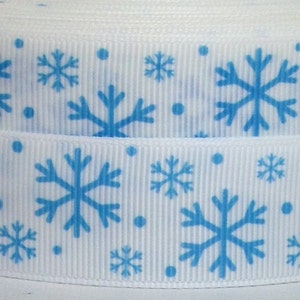 Snowflakes 1"Grosgrain Ribbon 3 yards - 1" Blue Snowflakes Ribbon - White with Blue Snowflakes Ribbon - Grosgrain Ribbon 3 yards