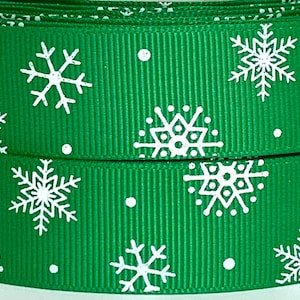Green with Snowflakes 7/8” Grosgrain Ribbon-3 or 4 yards Christmas Grosgrain Ribbon-Snowflakes Christmas Grosgrain Ribbon-Snowflakes Ribbon