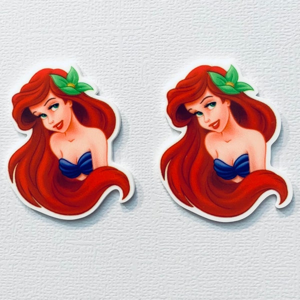 Princess Ariel Planar Resin Set of 2 - Ariel Cabochon - Ariel Hair Bow Center - Princess Ariel Flat Back Resin - Ariel Resin