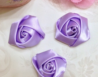 Satin Rolled Rosette-Petite Rosette Set of Three-Lavender Satin Rosette-1.5 inch Satin Rosette-Satin Flower-Mini Rolled Rosette-Rosette