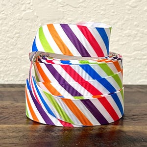 Rainbow Diagonal Stripe 7/8” Grosgrain Ribbon - Multicolor Stripes Ribbon - 4 yards Ribbon
