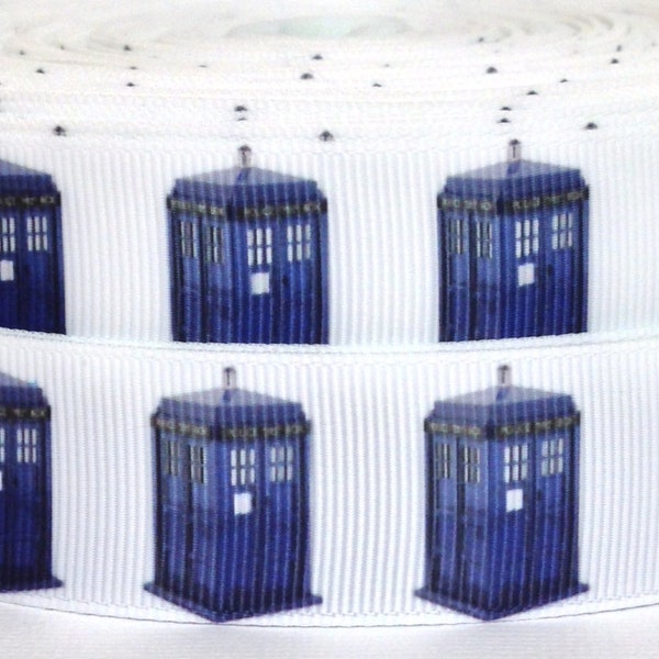 Dr Who The Tardis 1" Grosgrain Ribbon-Dr Who Ribbon-Dr Who Ribbon by the Yard-Tardis Grosgrain Ribbon-The Tardis Ribbon-WE COMBINE SHIPPING