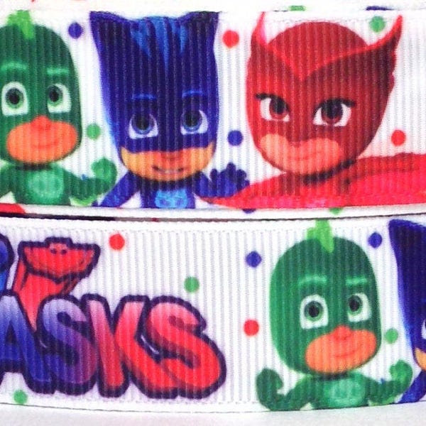 PJ Masks Grosgrain Ribbon-PJ Mask Ribbon by the Yard-Catboy, Owlette and Gekko Ribbon-PJ Mask Ribbon