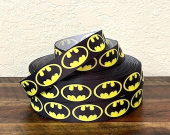 Batman 7/8" Grosgrain Ribbon-Super Hero Ribbon-Yellow Logo-Ribbon by the Yard-DIY Hair Bow Supplies