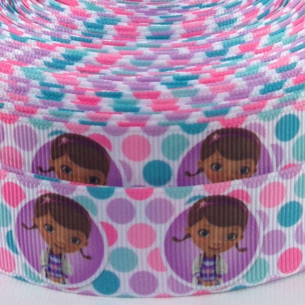 Doc McStuffins 1" Grosgrain Ribbon-Doc McStuffins Ribbon-Doc McStuffins Ribbon by the Yard-McStuffins Grosgrain Ribbon-WE COMBINE SHIPPING